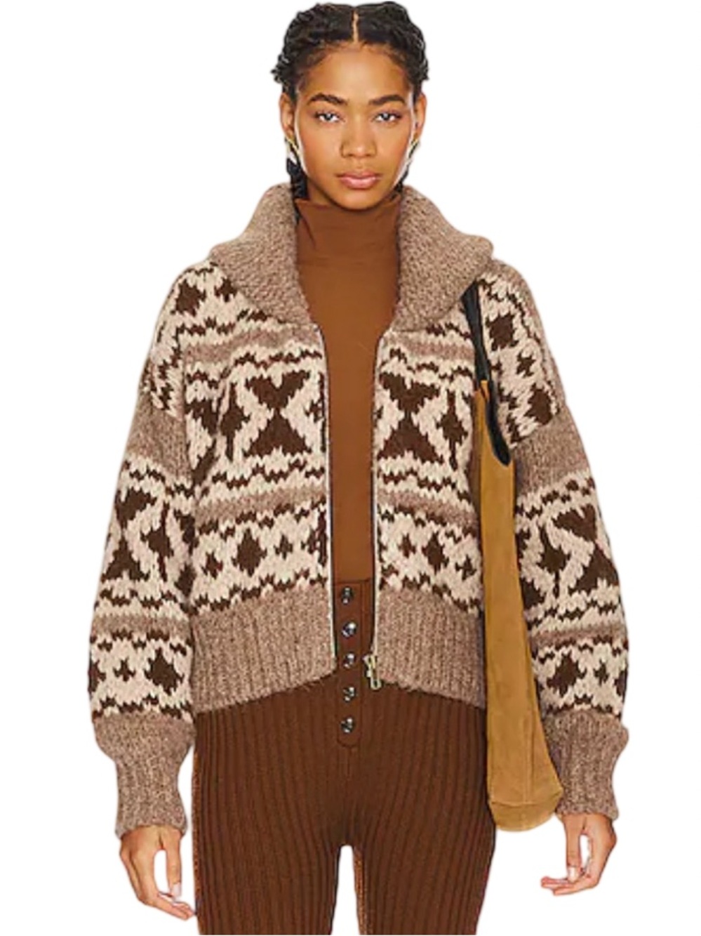 Frame Fairisle Zip Sweater Alpaca Blend Shawl Cardigan Oversized Size M